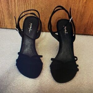 Jacqueline Ferrar Black Satin WEDGE Sandals Size 9 NEW IN BOX